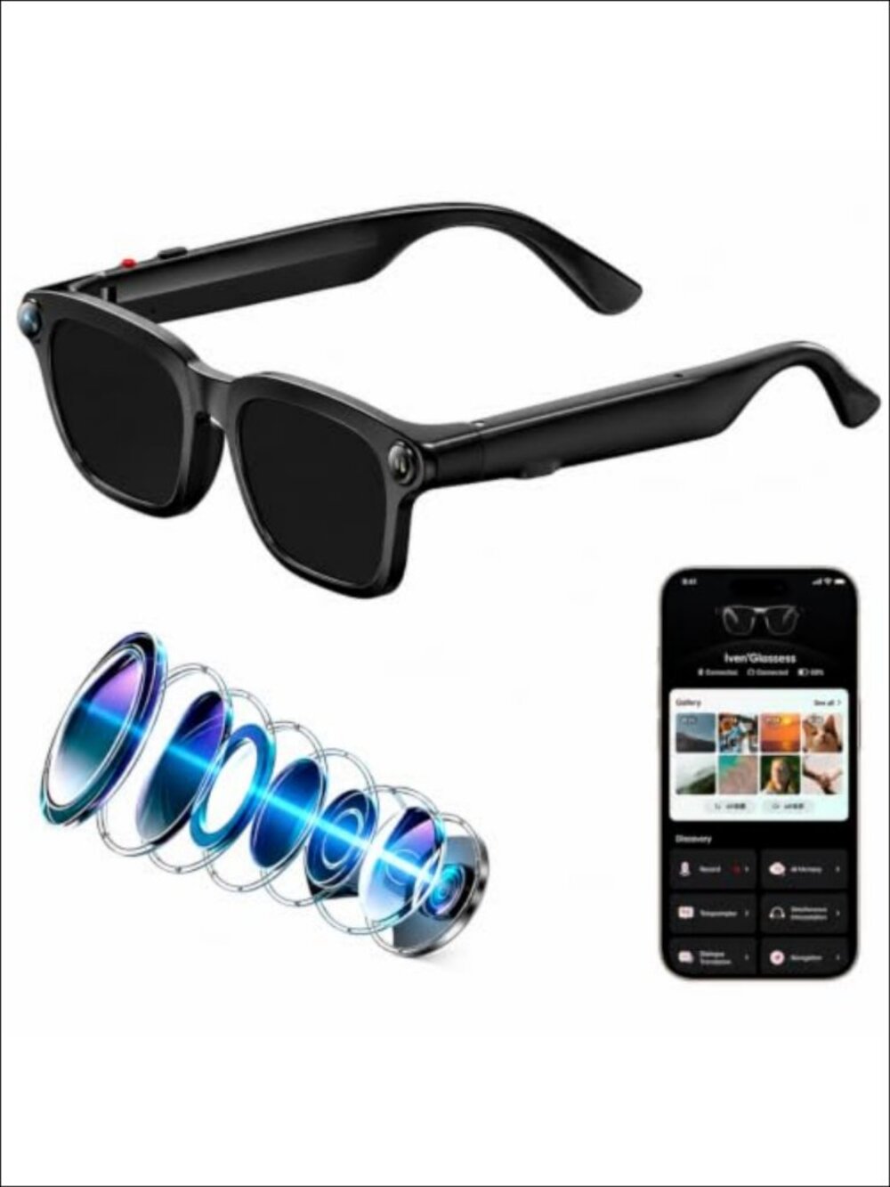 AI Smart Glasses 8MP HD Camera Recording Glasses Open-Ear Audio Translation